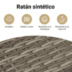 Sillón reclinable de jardín con cojines ratán sintético gris
