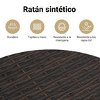 Sillón reclinable de jardín con cojines ratán sintético marrón