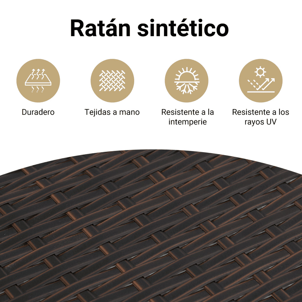 Sillón reclinable de jardín con cojines ratán sintético marrón
