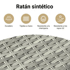 Sillón de jardín reclinable con cojines ratán PE gris claro