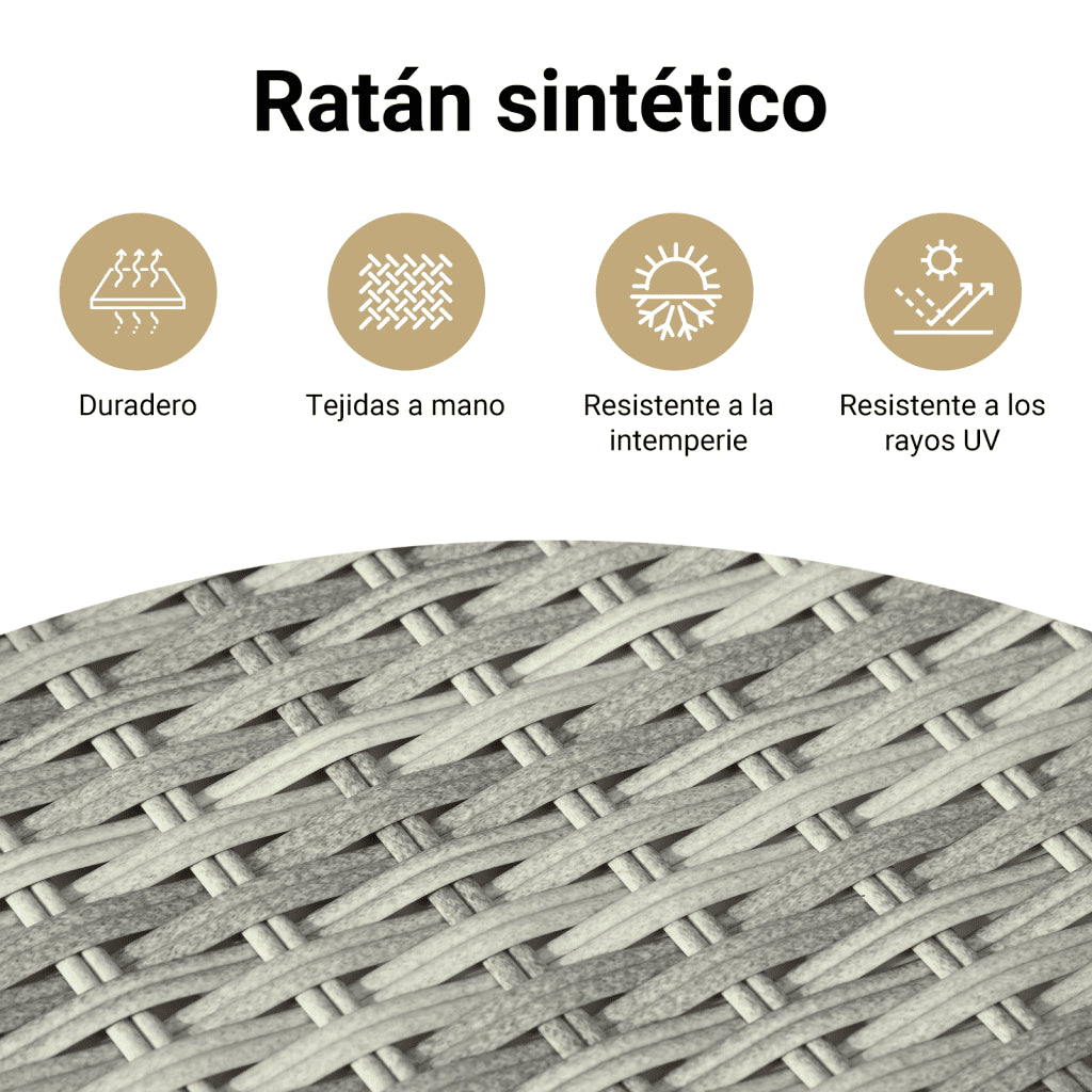 Sillón de jardín reclinable con cojines ratán PE gris claro