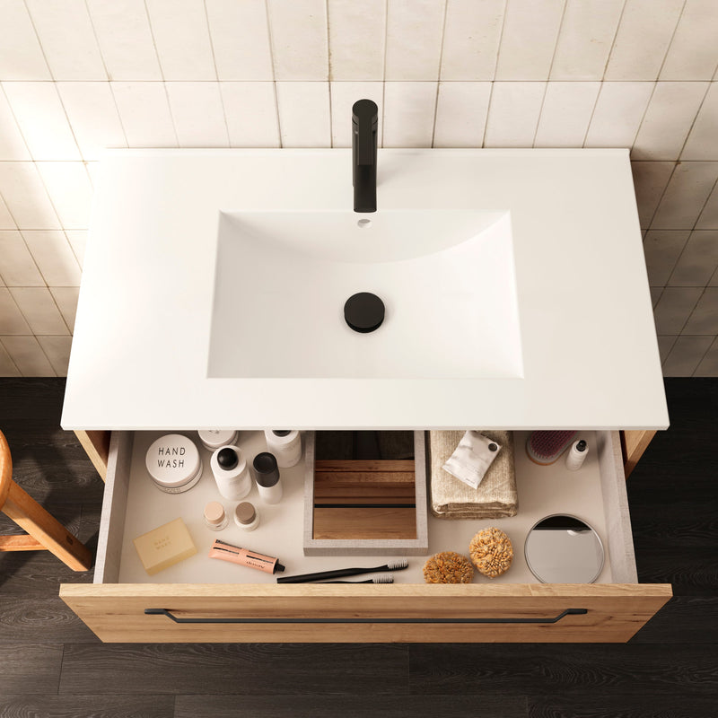 Mueble de baño 120 cm encimera roble Ostippo con tiradores | 3_BP