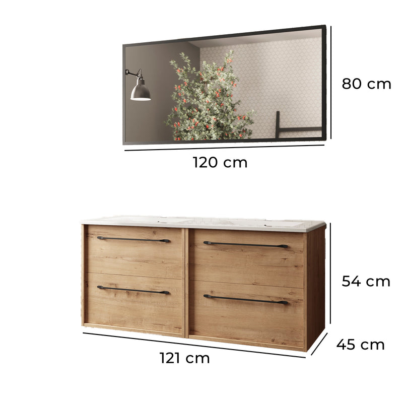 Mueble de baño 120 cm encimera roble Ostippo con tiradores | 3_BP