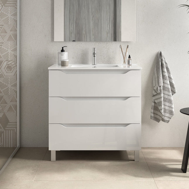 Mueble de baño con lavabo 3 cajones | blanco brillo | 3_BP