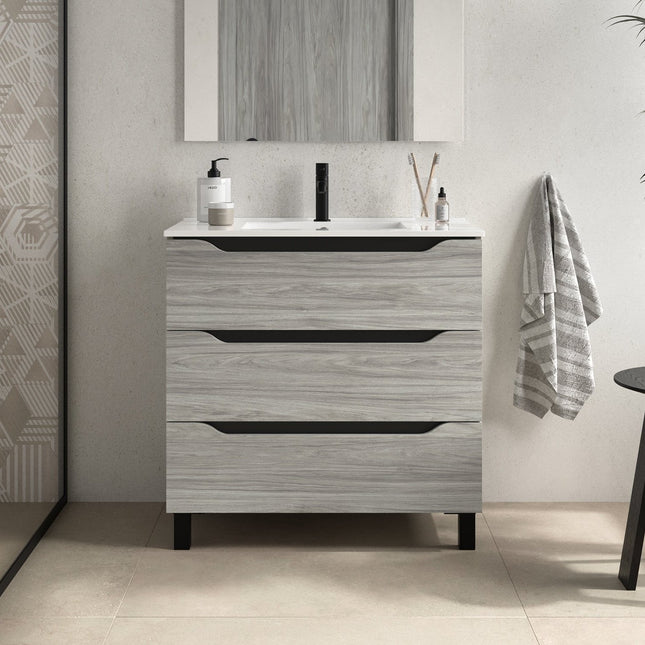 Mueble de baño con lavabo 3 cajones color roble estela | 3_BP