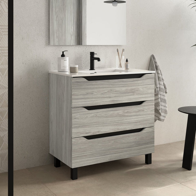 Mueble de baño con lavabo 3 cajones color roble estela | 3_BP