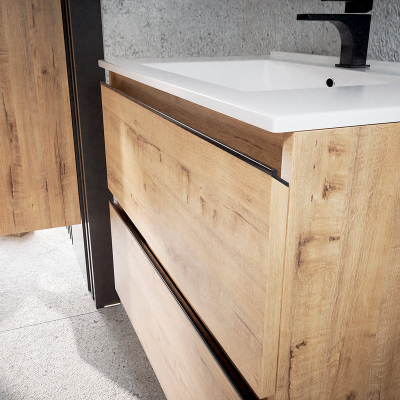 Mueble de baño conjunto 2 cajones Roble Ostippo suspendido | 3_BP