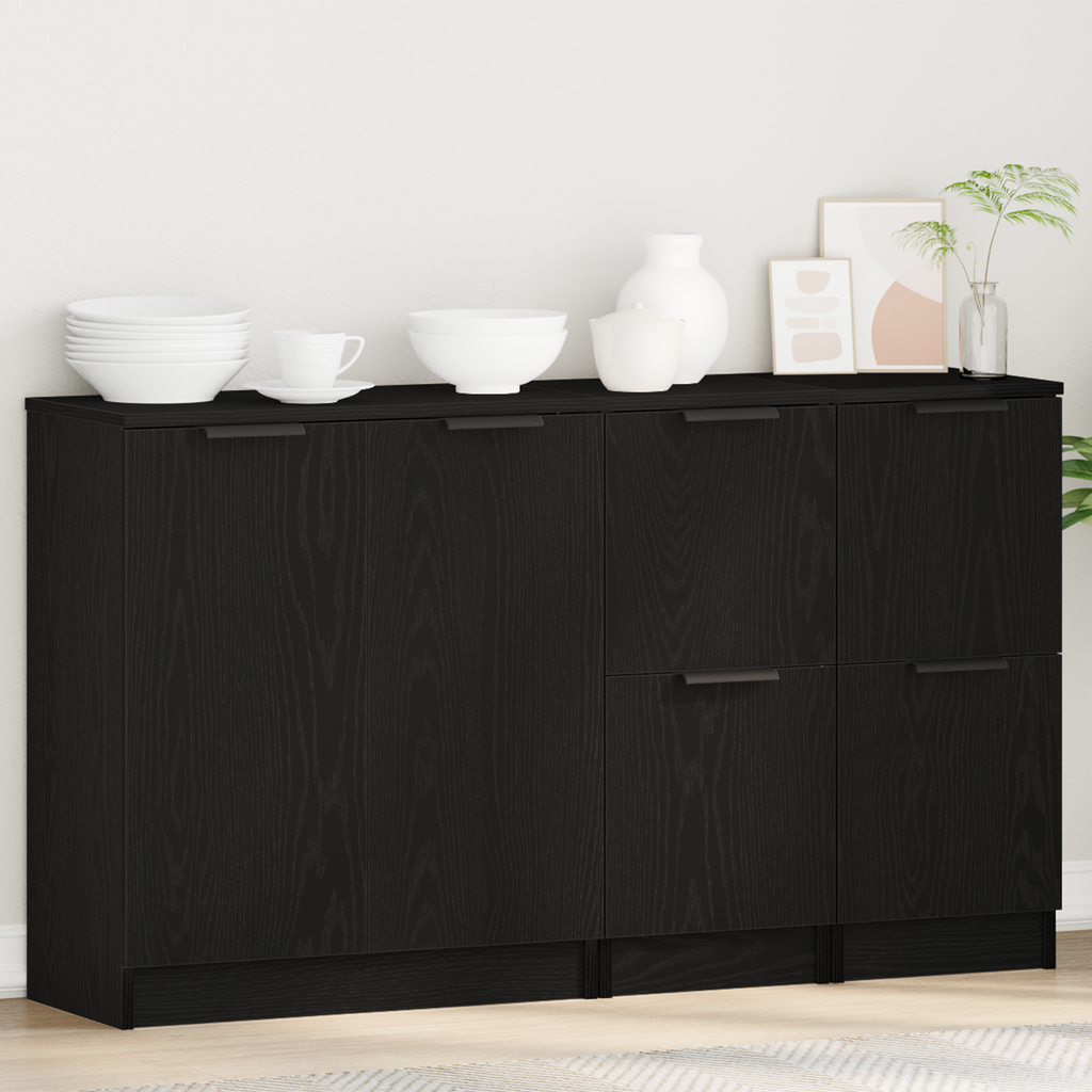 Aparador 3 pcs Roble Negro Madera de ingeniería