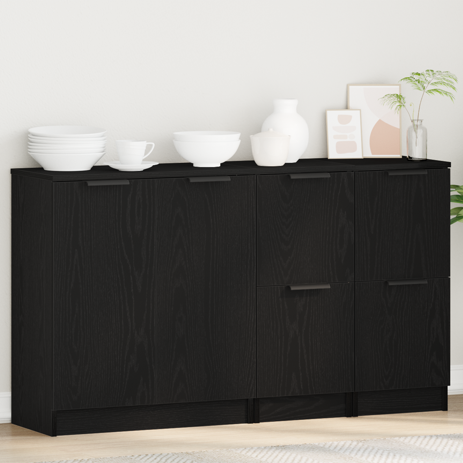 Aparador 3 pcs Roble Negro Madera de ingeniería