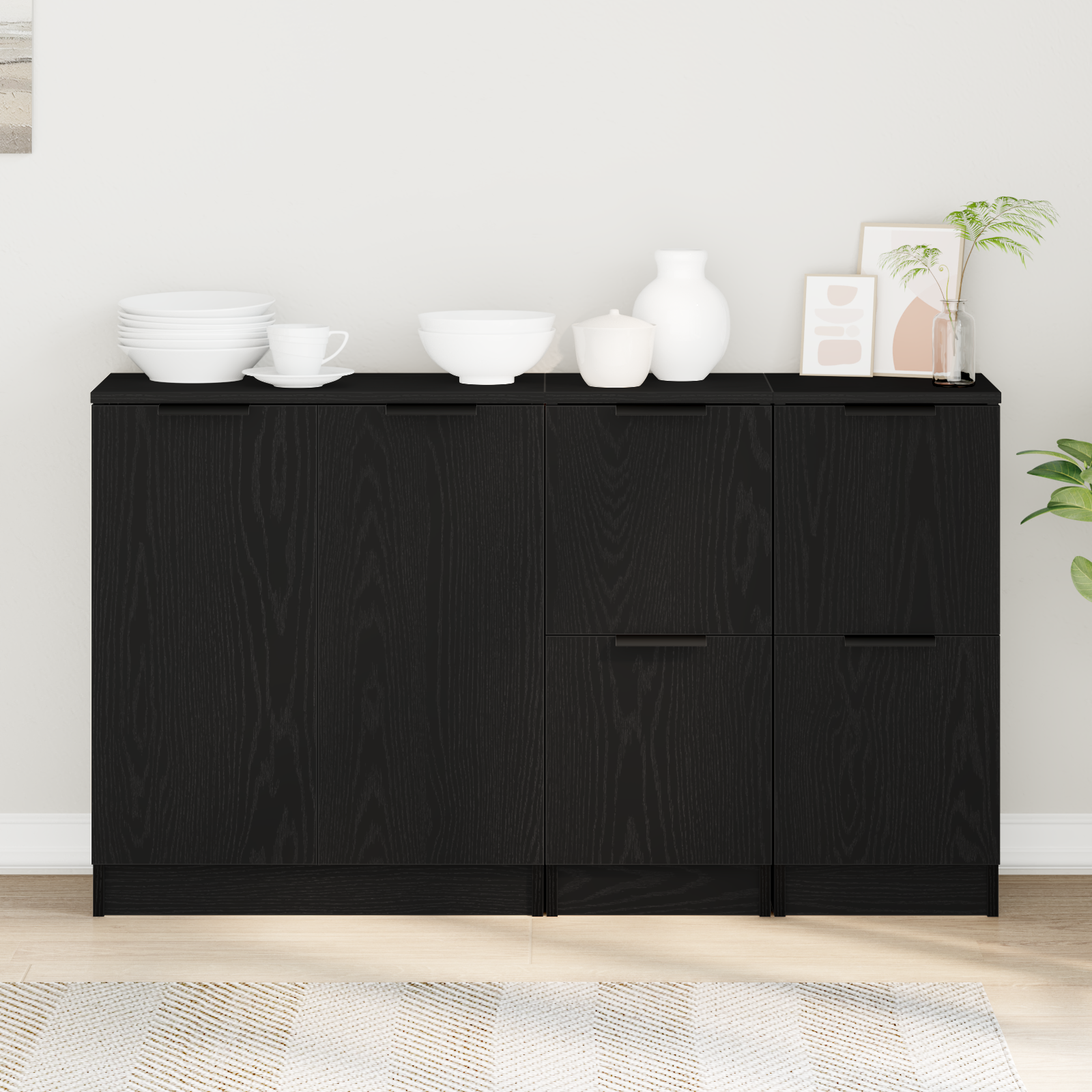 Aparador 3 pcs Roble Negro Madera de ingeniería