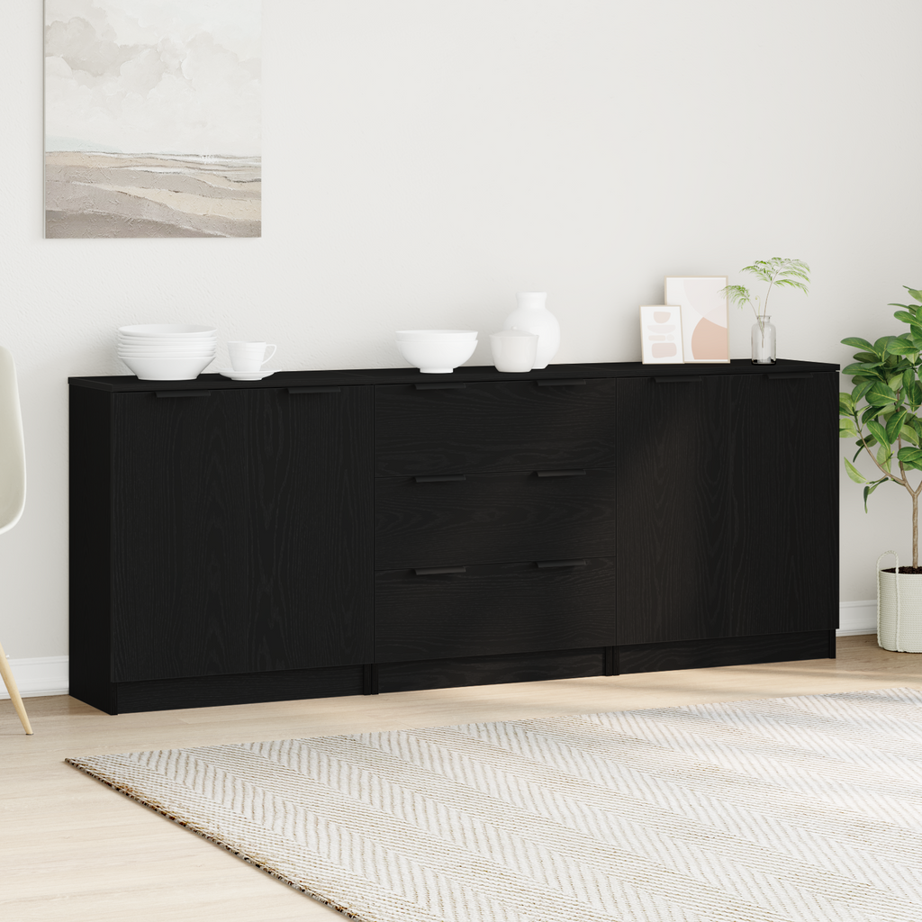 Aparador con cajón 3 pcs Roble Negro 180 x 30 x 70 cm