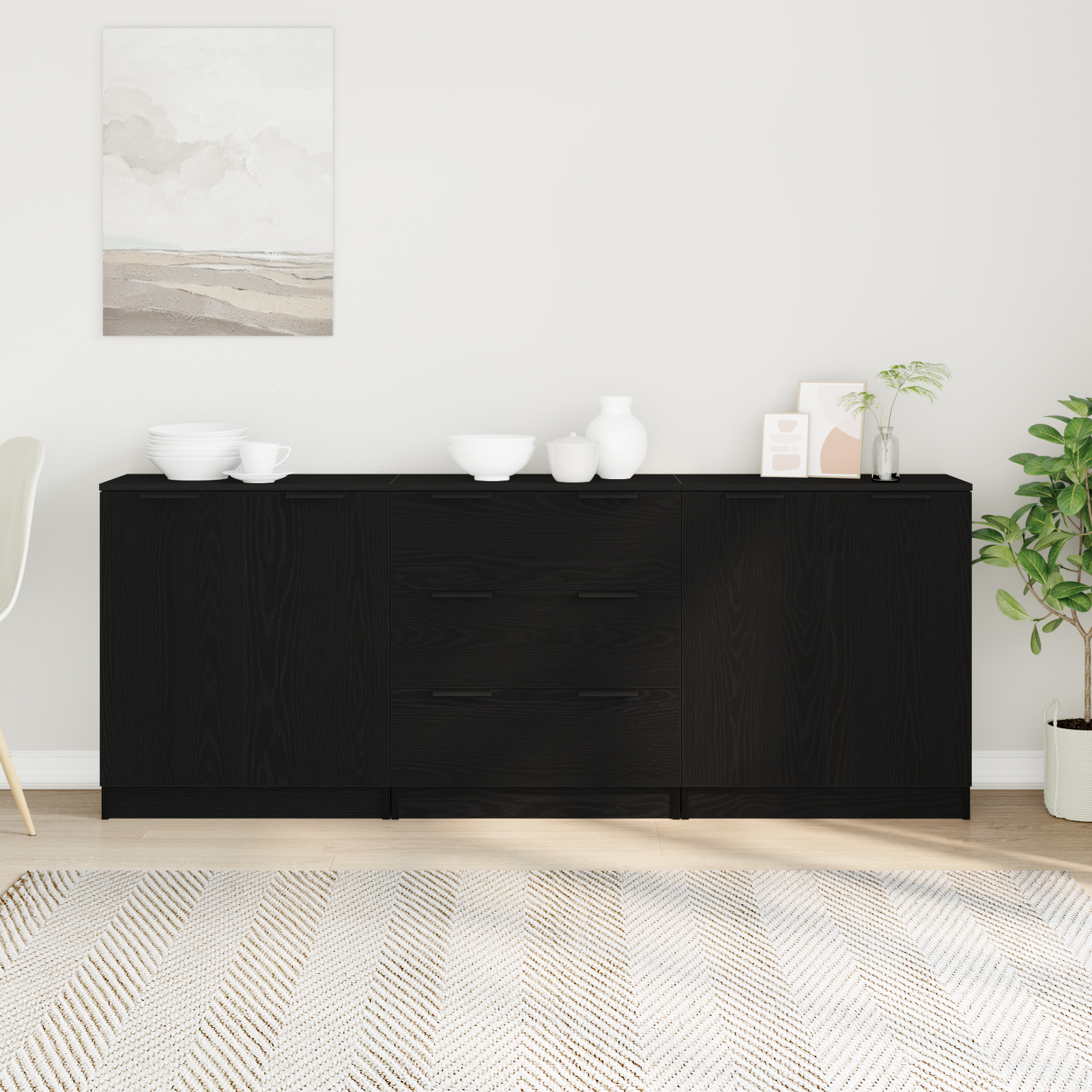 Aparador con cajón 3 pcs Roble Negro 180 x 30 x 70 cm