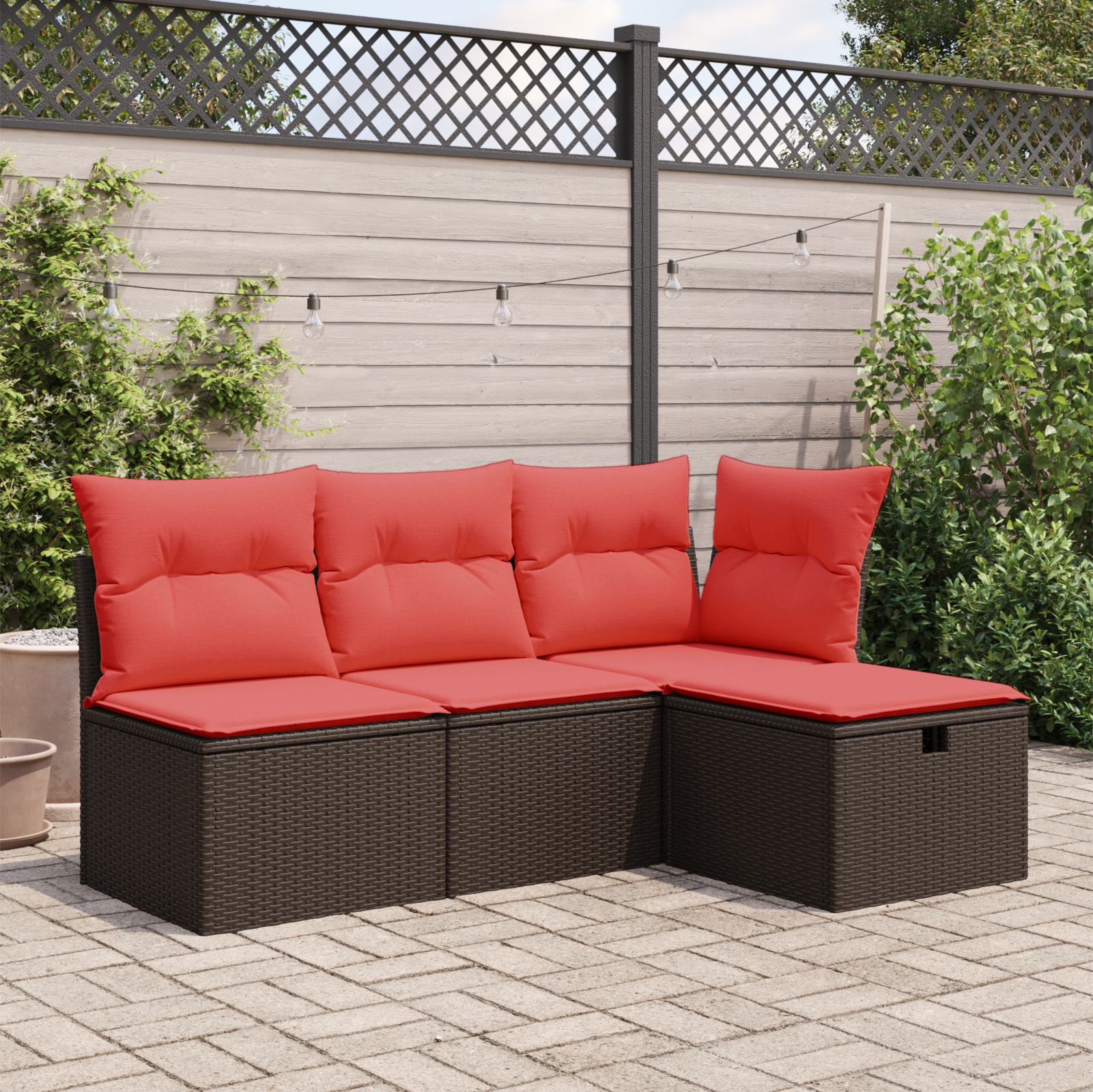 Banquinho de jardim com almofada castanha 55x55x37 cm vime sintético
