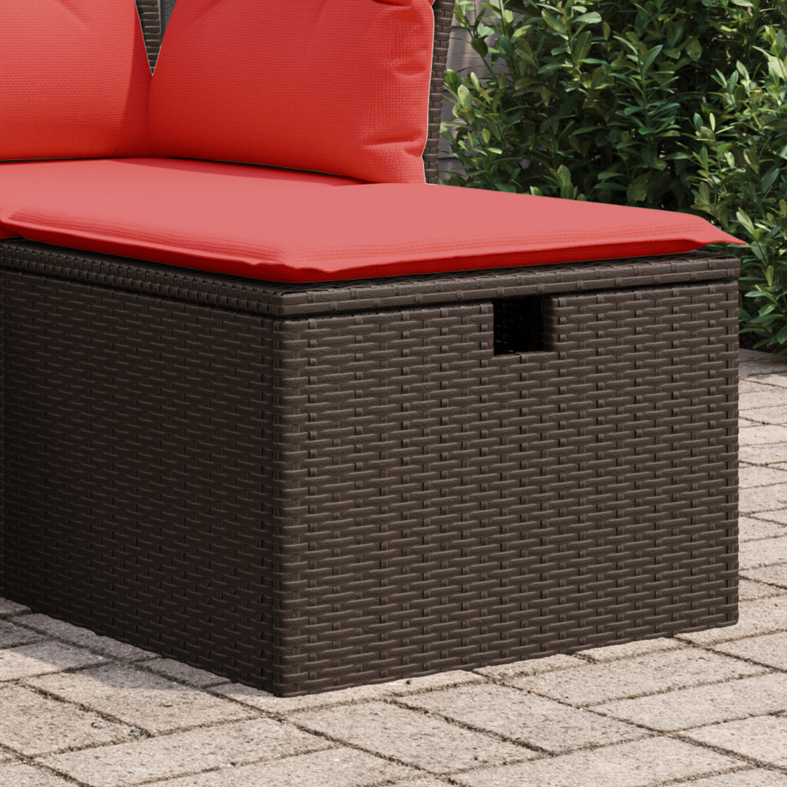 Taburete de jardín con cojín marrón 55x55x37 cm ratán sintético