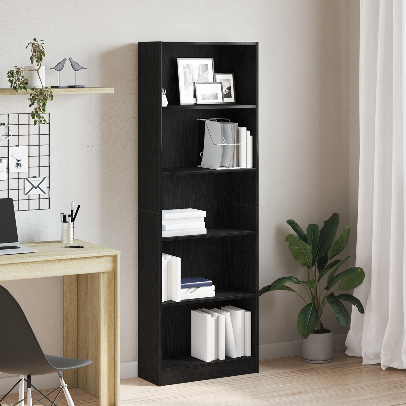 Estante de libros Roble Negro 60 x 24 x 143 cm