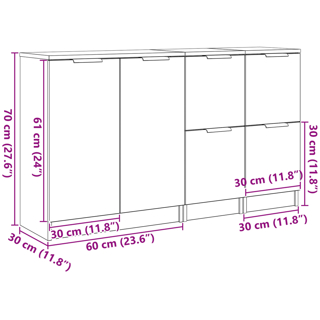 Aparador 3 pcs Roble Negro Madera de ingeniería