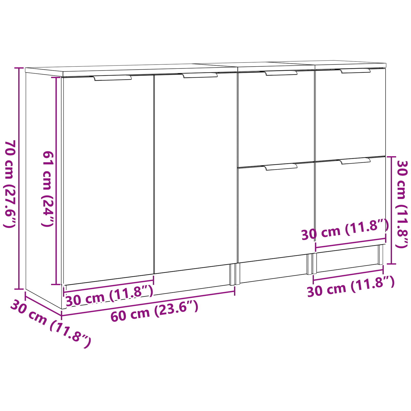 Aparador 3 pcs Roble Negro Madera de ingeniería