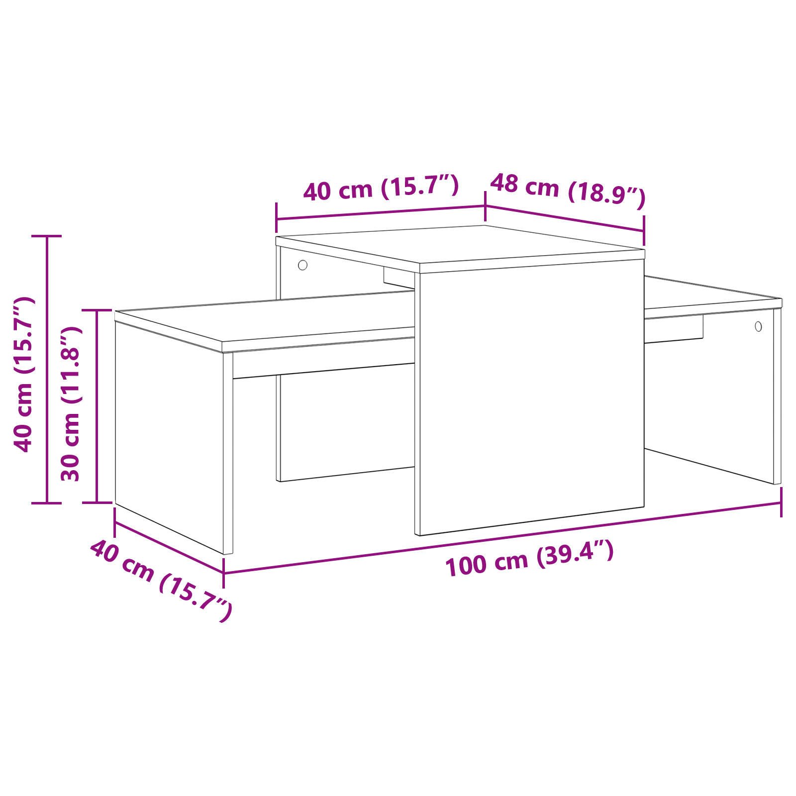 Mesas Nido Roble Negro 100 x 48 x 40 cm Madera de ingeniería