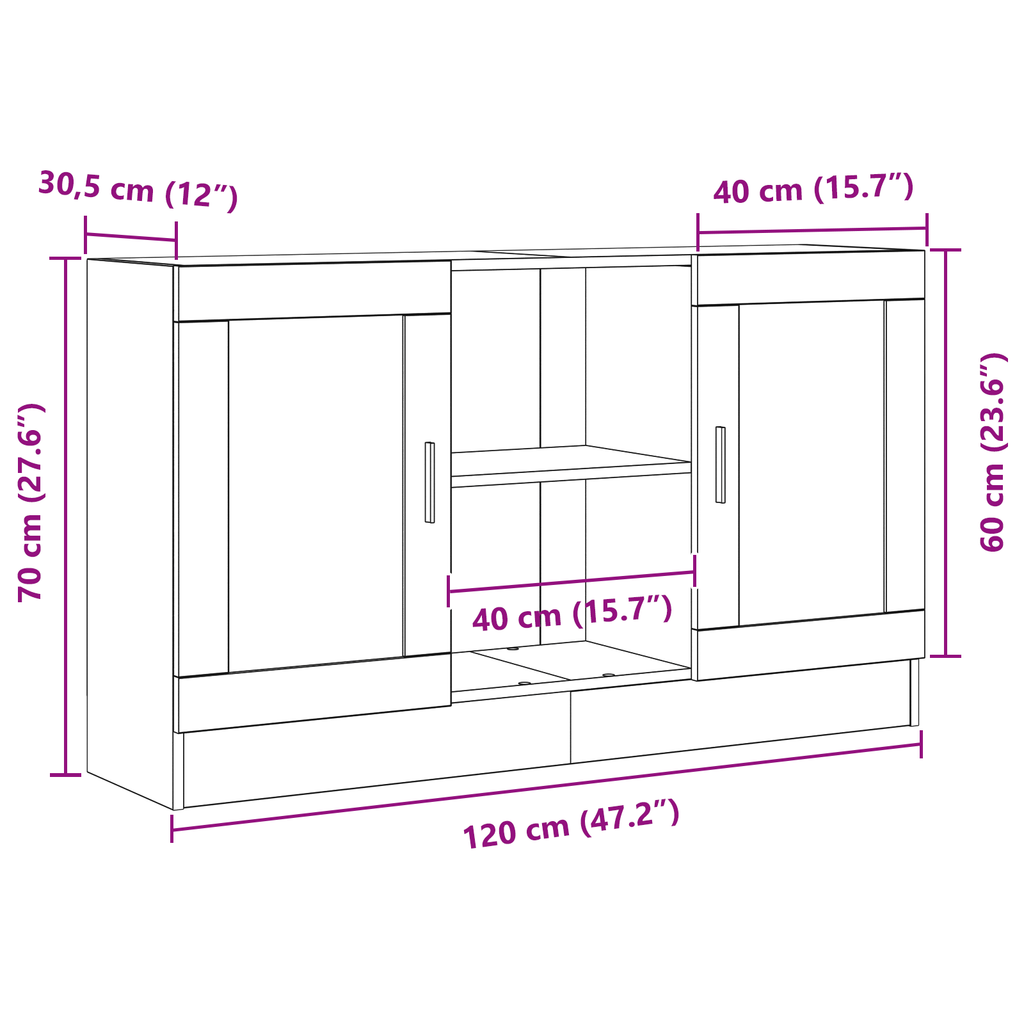 Vitrina Roble Negro 120 x 30,5 x 70 cm Madera contrachapada