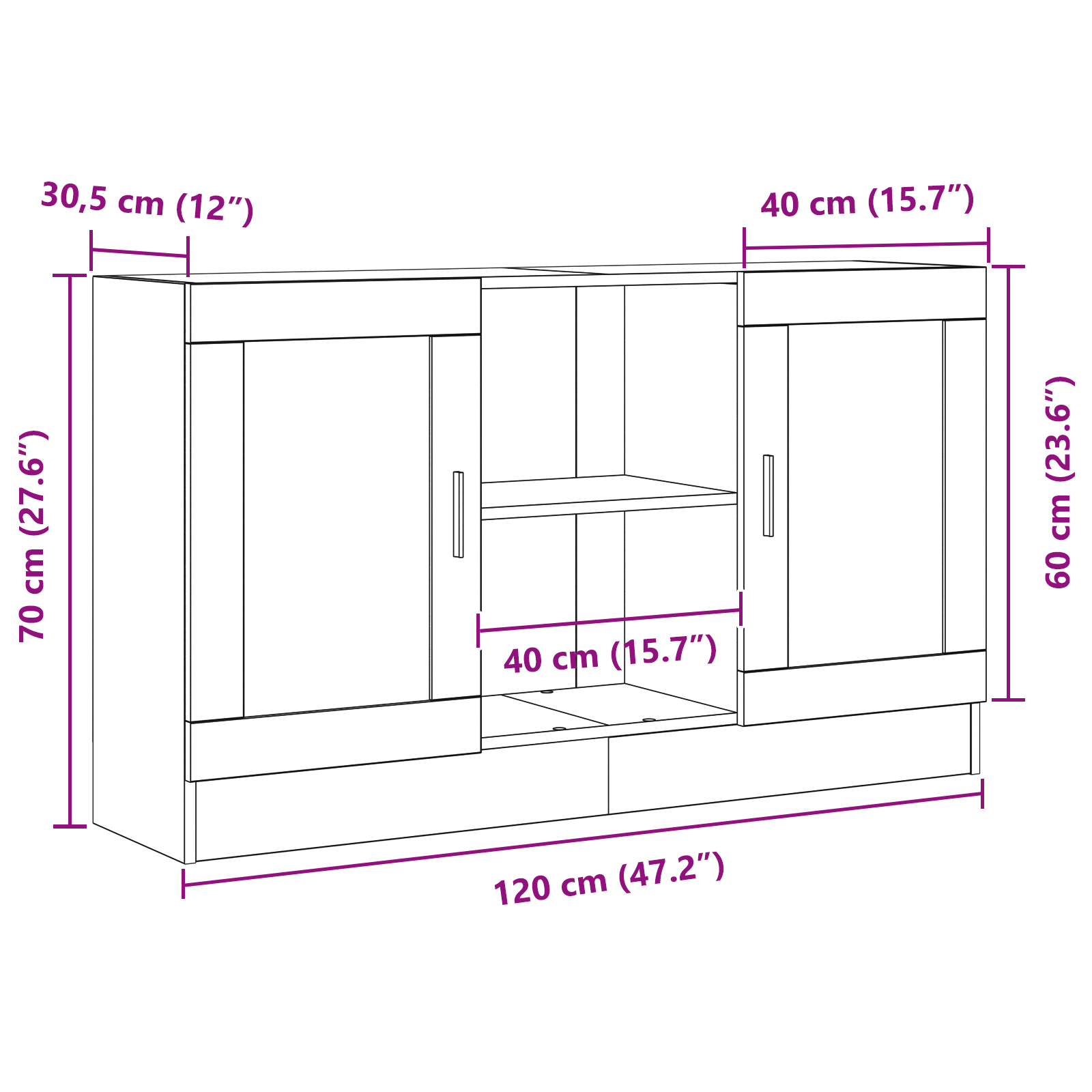 Vitrina Roble Negro 120 x 30,5 x 70 cm Madera contrachapada