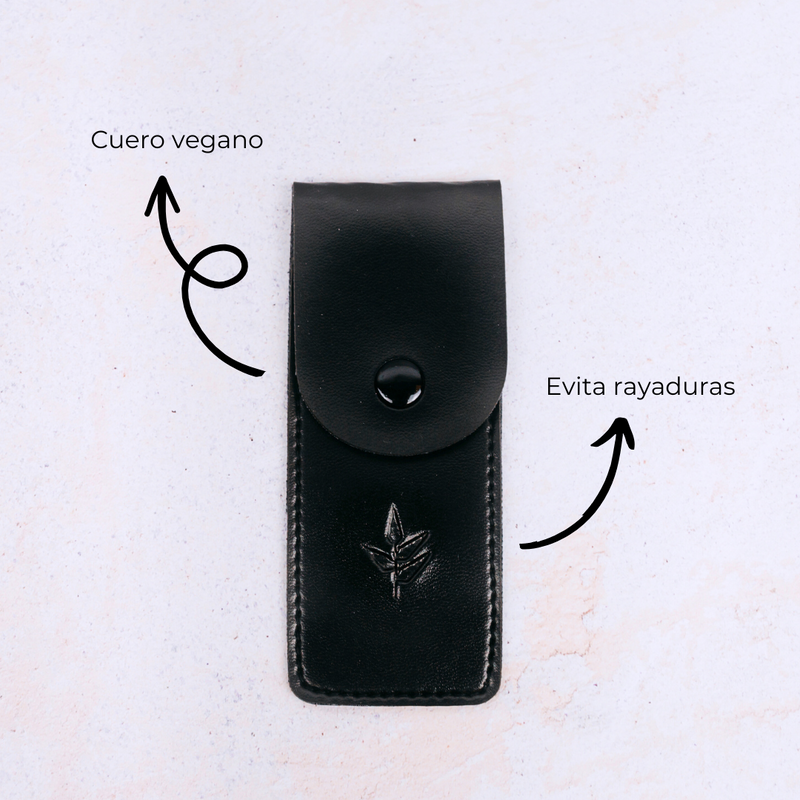 Funda de maquinilla de afeitar cuero vegano | negra