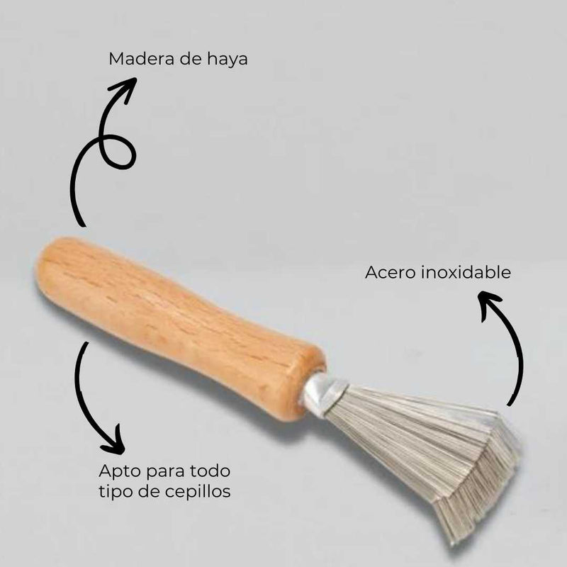 Limpiador de cepillos y peines ergonómico de madera de haya