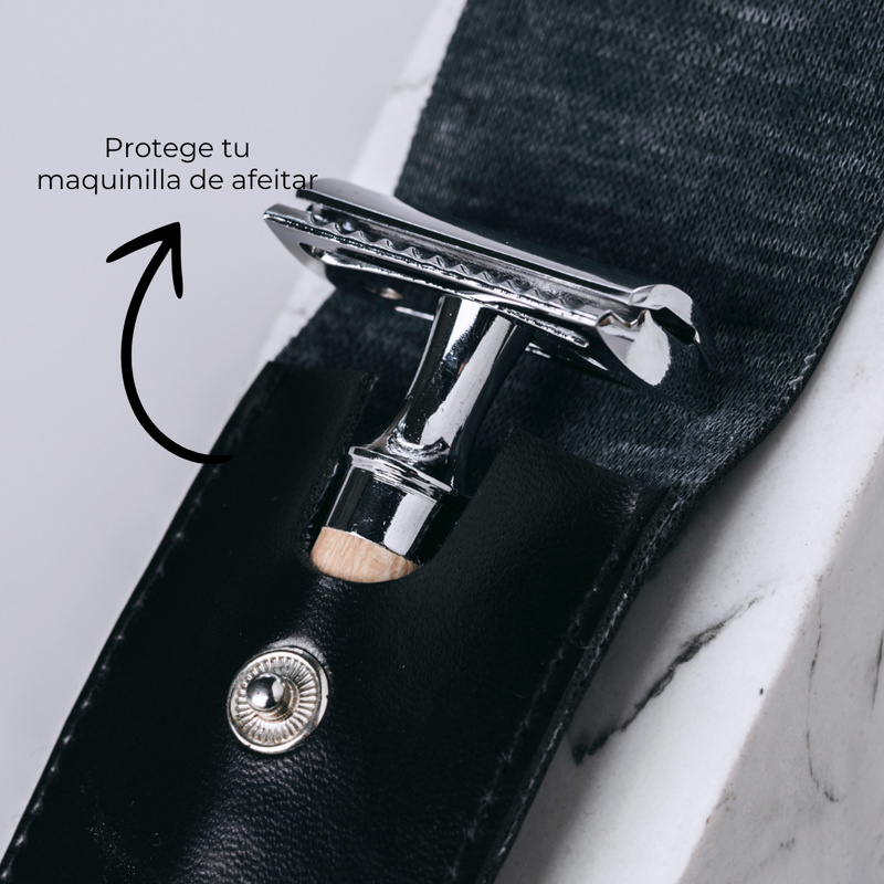 Funda de maquinilla de afeitar cuero vegano | negra