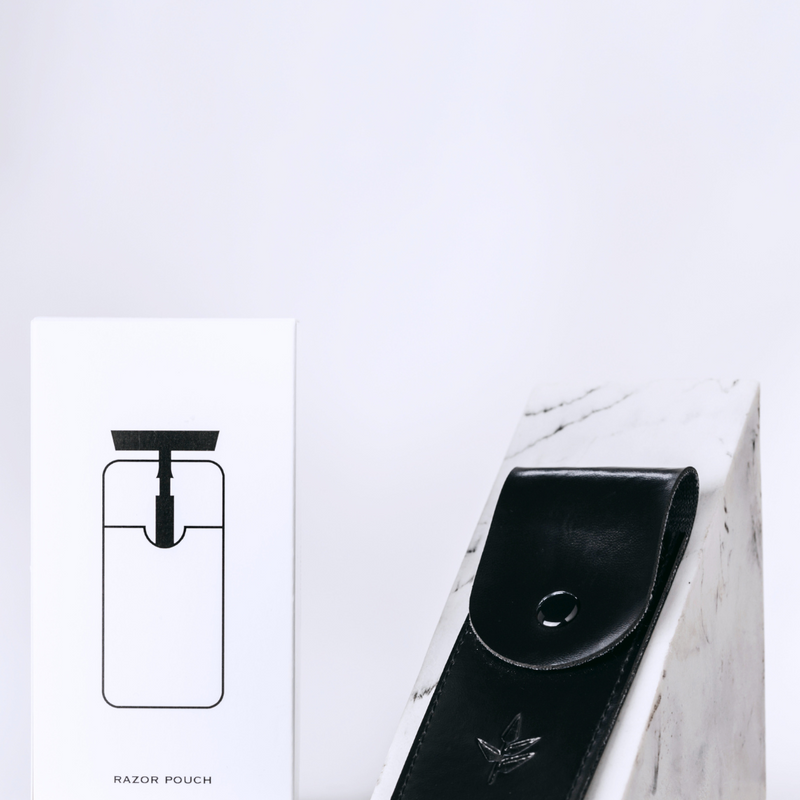 Funda de maquinilla de afeitar cuero vegano | negra