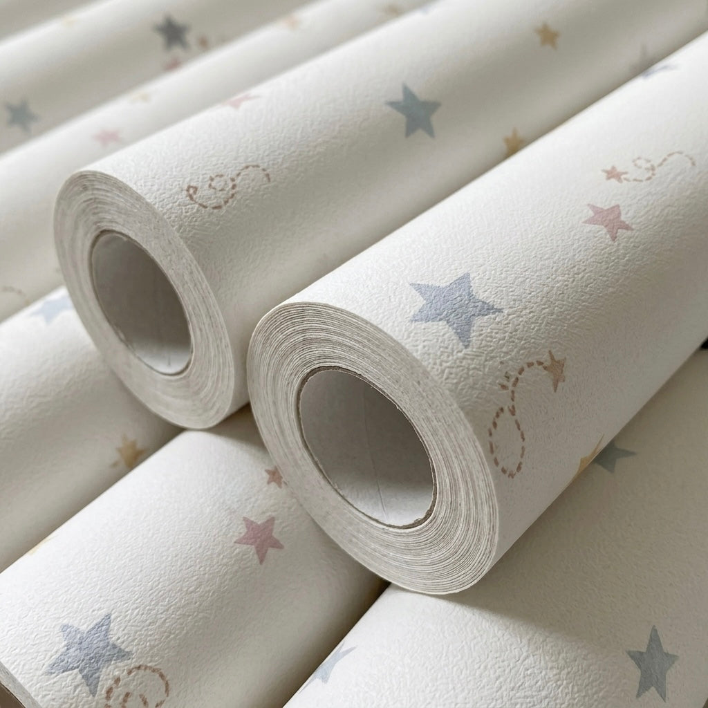 Papel pintado infantil con estrellas acquarela tonos pastel