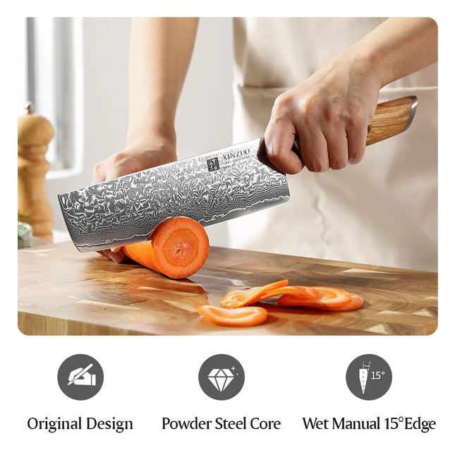 Cuchillo Nakiri de 7 pulgadas | Acero Damasco 73 capas, 62-64 HRC y mango de madera de olivaCuchillosHome & Garden > Kitchen & Dining > Kitchen Tools & Utensils > Kitchen Knives