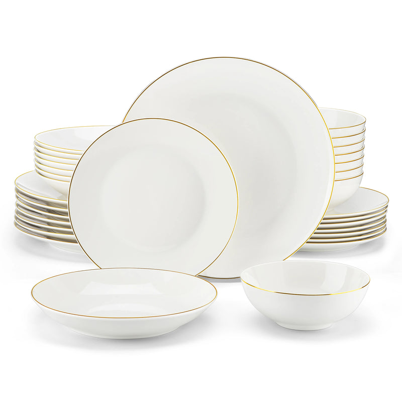 Vajilla de porcelana blanca nórdica 16/32 piezas | plato llano, postre, hondo y cuenco (4/8 comensales)Vajillas completasHome & Garden > Kitchen & Dining > Tableware > Dinnerware > Dinnerware Sets