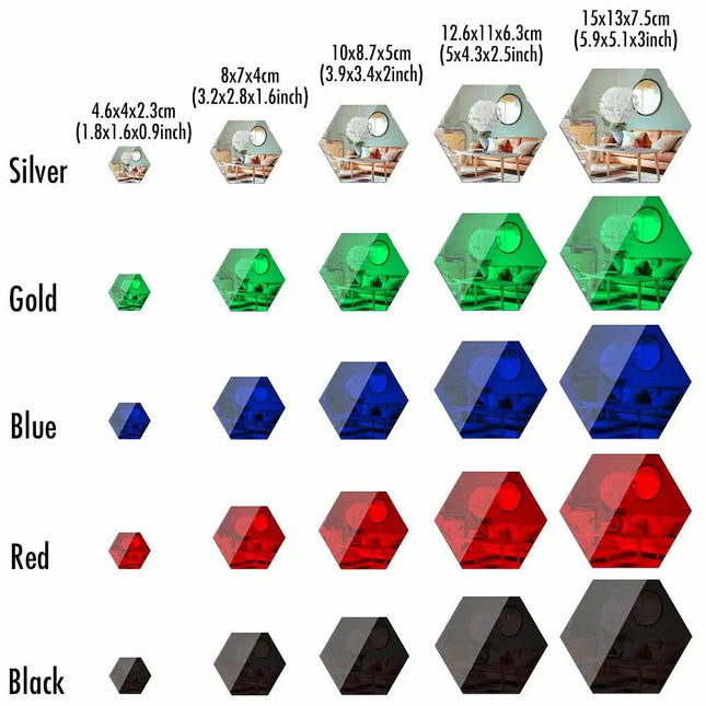 Autocollants muraux miroir acrylique hexagone