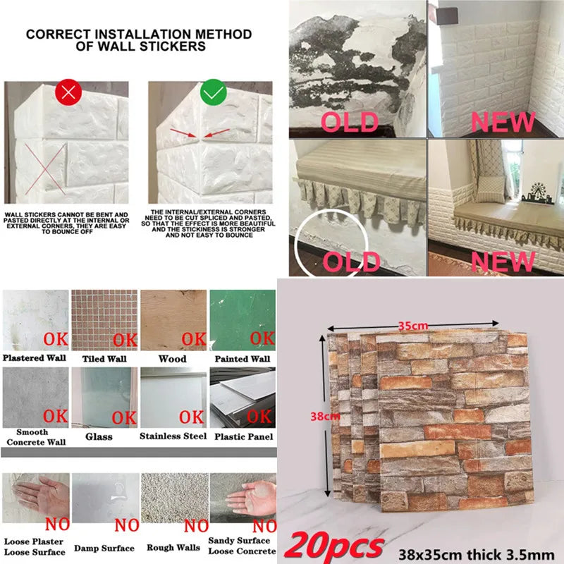 3D Decorative Self Adhesive Brick Effect Vinyl