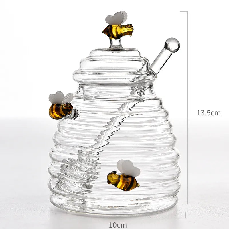 Kitchen honey storage jar with lid and glass spoon