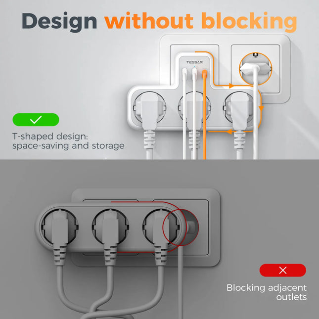 Regleta de enchufe múltiple 6 en 1 con 3 tomas + 2 USB-A + USB-C (estándar UE)RegletasElectronics > Electronics Accessories > Power > Power Strips & Surge Suppressors