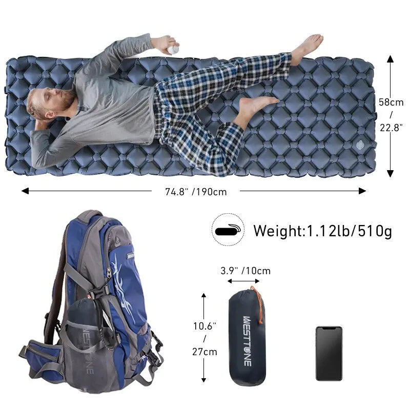 Colchoneta de camping inflable ultraligera | 40d nylon tpu, 190 × 58 cm, 550 gColchonesSporting Goods > Outdoor Recreation > Camping & Hiking > Sleeping Pads