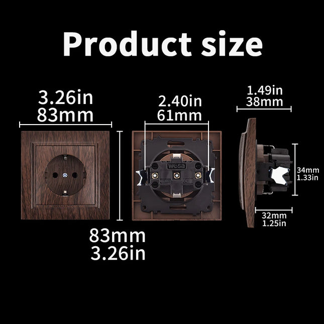 Enchufe empotrable con toma de tierra y acabado efecto madera en marrón. Plástico ignífugo, estándar UEEnchufesHardware > Power & Electrical Supplies > Power Outlets & Sockets > Wall Outlets