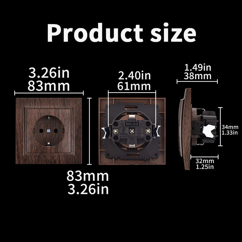 Enchufe empotrable con toma de tierra y acabado efecto madera en marrón. Plástico ignífugo, estándar UEEnchufesHardware > Power & Electrical Supplies > Power Outlets & Sockets > Wall Outlets