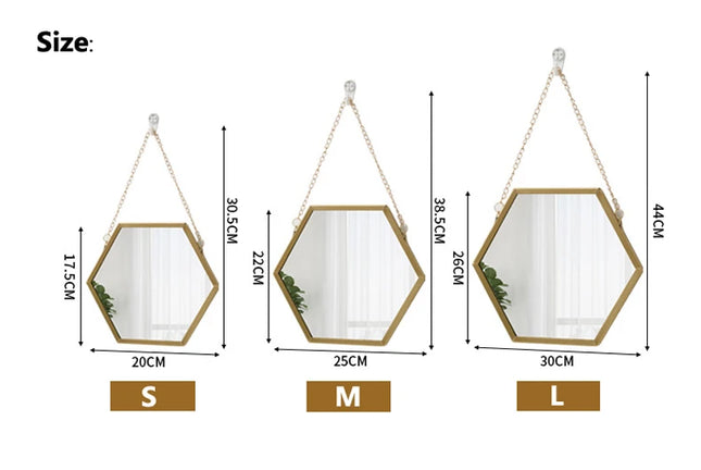 Miroir acrylique hexagonal avec chaîne suspendue