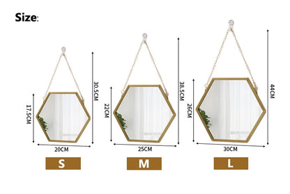 Espejo acrílico hexagonal con cadena para colgar