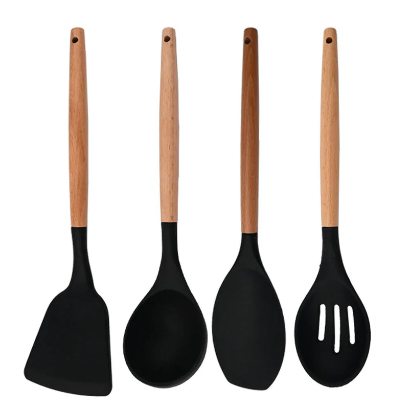 Juego de utensilios para cocina de silicona antiadherentes con mango de maderaUtensilios de cocinaHome & Garden > Kitchen & Dining > Kitchen Tools & Utensils > Kitchen Utensil Sets