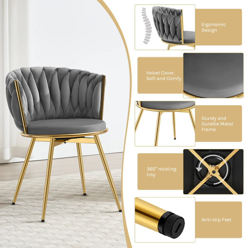 Set de 2 sillas giratorias de comedor en terciopelo con patas metálicasSillasFurniture > Chairs > Kitchen & Dining Room Chairs