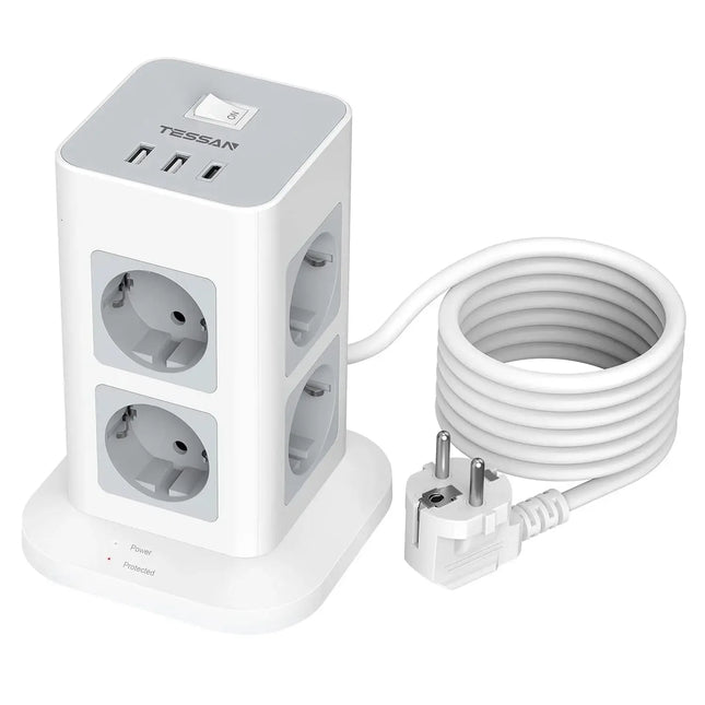 Regleta torre vertical 11 en 1 con protección contra sobretensiones (8 tomas + 2 USB-A + USB-C) cable 2 mRegletasElectronics > Electronics Accessories > Power > Power Strips & Surge Suppressors