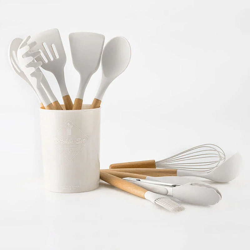 Juego de utensilios para cocina de silicona antiadherentes con mango de maderaUtensilios de cocinaHome & Garden > Kitchen & Dining > Kitchen Tools & Utensils > Kitchen Utensil Sets