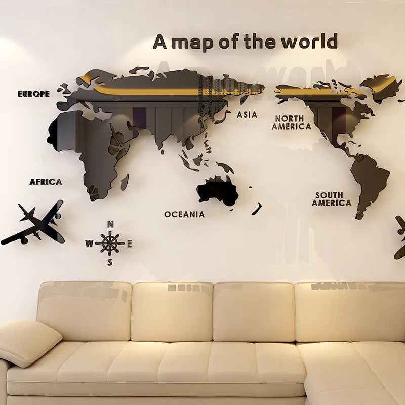 Pegatinas de pared acrílicas 3D con mapa del mundo