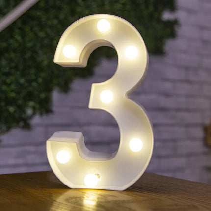 Decorative LED lights in the shape of white letters