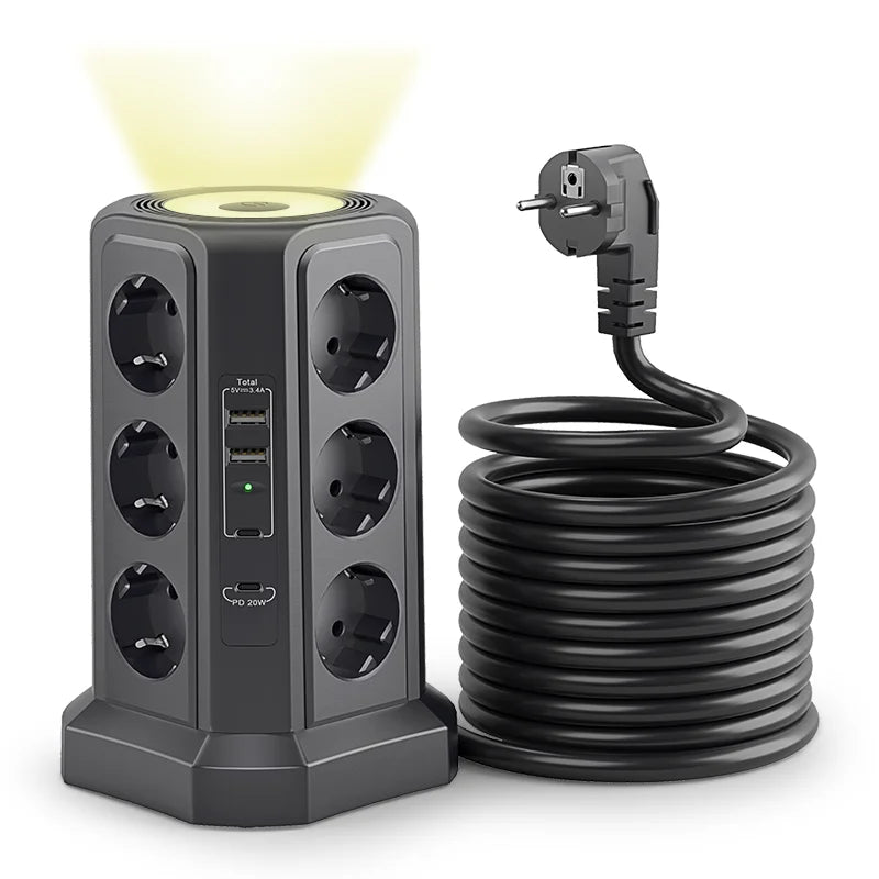 Regleta torre 12 tomas + 4 USB con luz nocturna | protector de sobretensión 4000 W 16 A, cable 1,8 mRegletasElectronics > Electronics Accessories > Power > Power Strips & Surge Suppressors