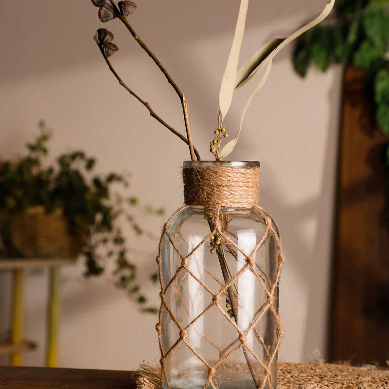 Jarrón rústico de vidrio con cuerda de cáñamoJarronesHome & Garden > Decor > Vases