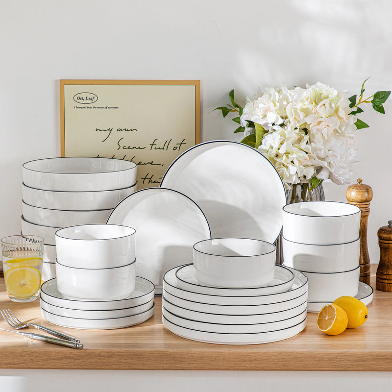Juego de vajilla de porcelana blanca o con borde negroVajillas completasHome & Garden > Kitchen & Dining > Tableware > Dinnerware > Dinnerware Sets