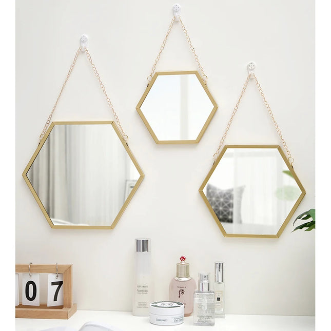 Hexagonal acrylic mirror with hanging chain